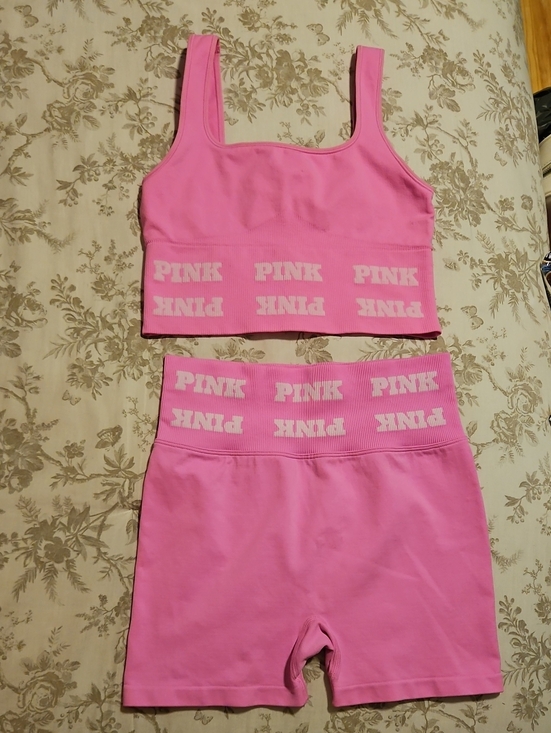 PINK Victoria's Secret Other - Victoria Secret Pink, Branded Hot Pink Crop Tank & Biker Shorts Set